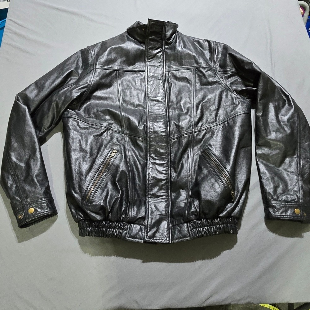 KingSize Mens Black Leather Jacket Bomber  Zipper Front Quilted lining LT Tall
